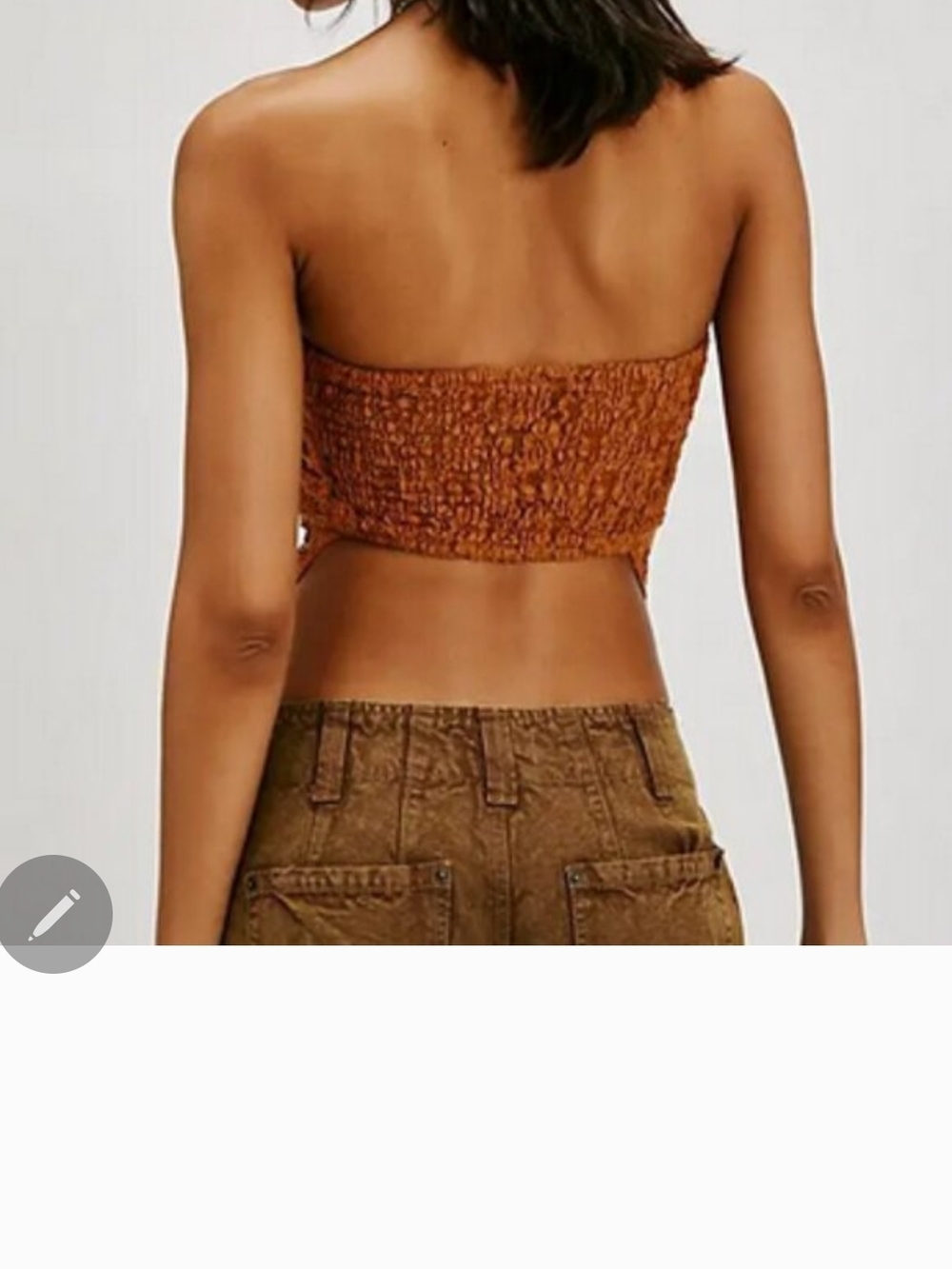 Smocked Strapless Crop Top in Rust